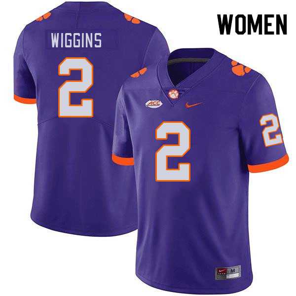 Women's Clemson Tigers Nate Wiggins #2 College Purple NCAA Authentic Football Stitched Jersey 23EN30FS